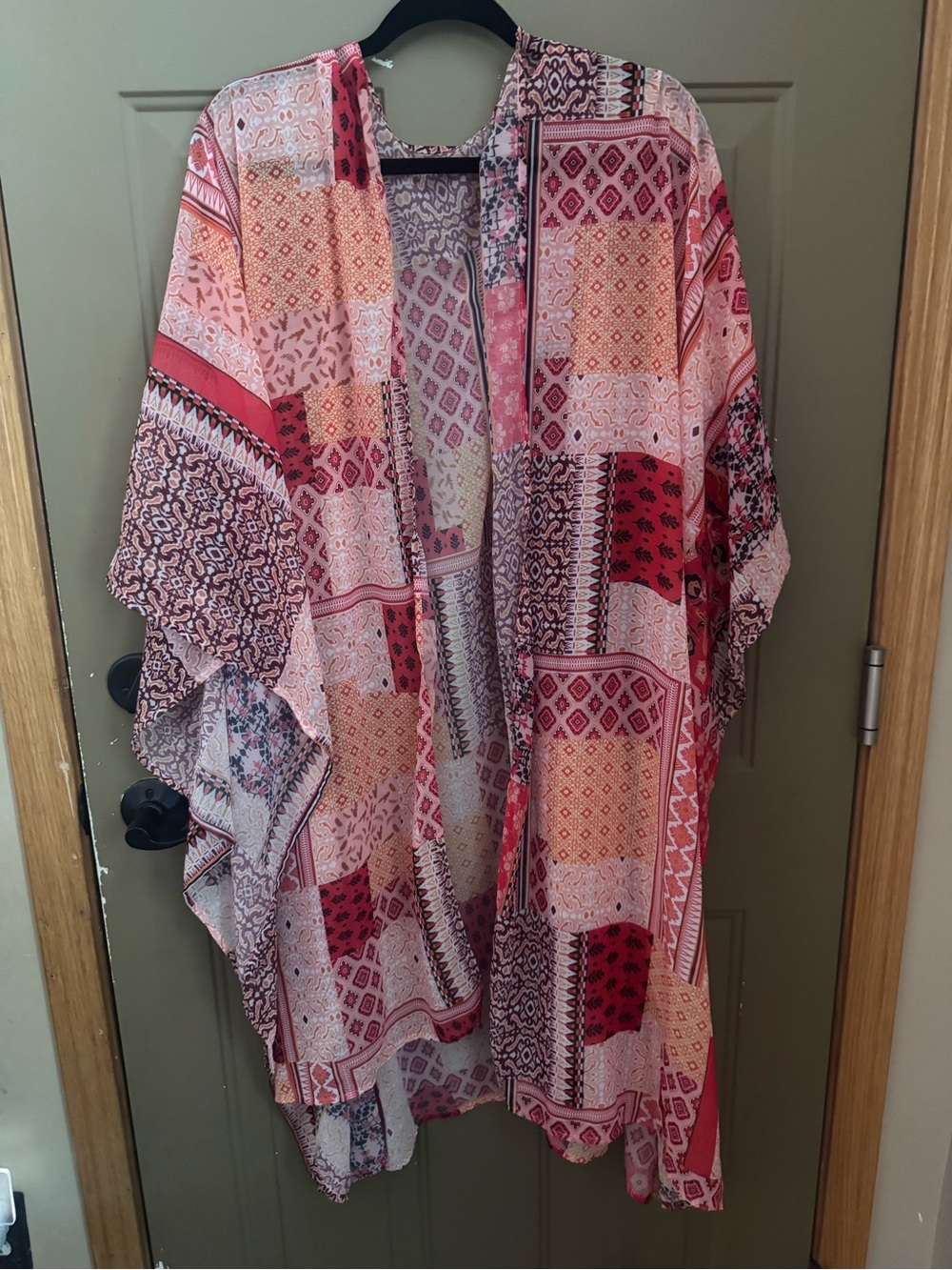 Boho Patchwork Pink Open-Front Kimono